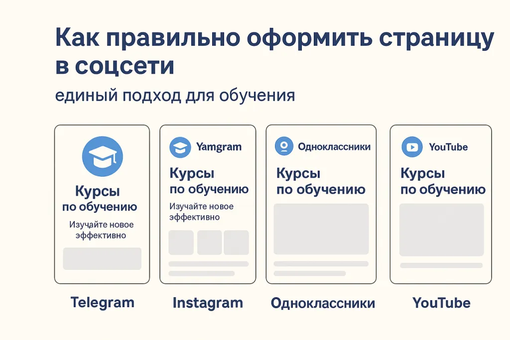 Как правильно оформить страницу в соцсети, профиль в Telegram, аккаунт в Instagram, группу в Одноклассниках и канал на YouTube: единый подход для обучения